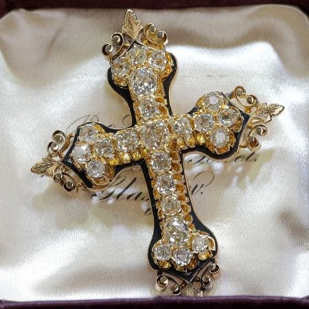 Vintage Fabricated Cross w/ Mine Cut Diamonds