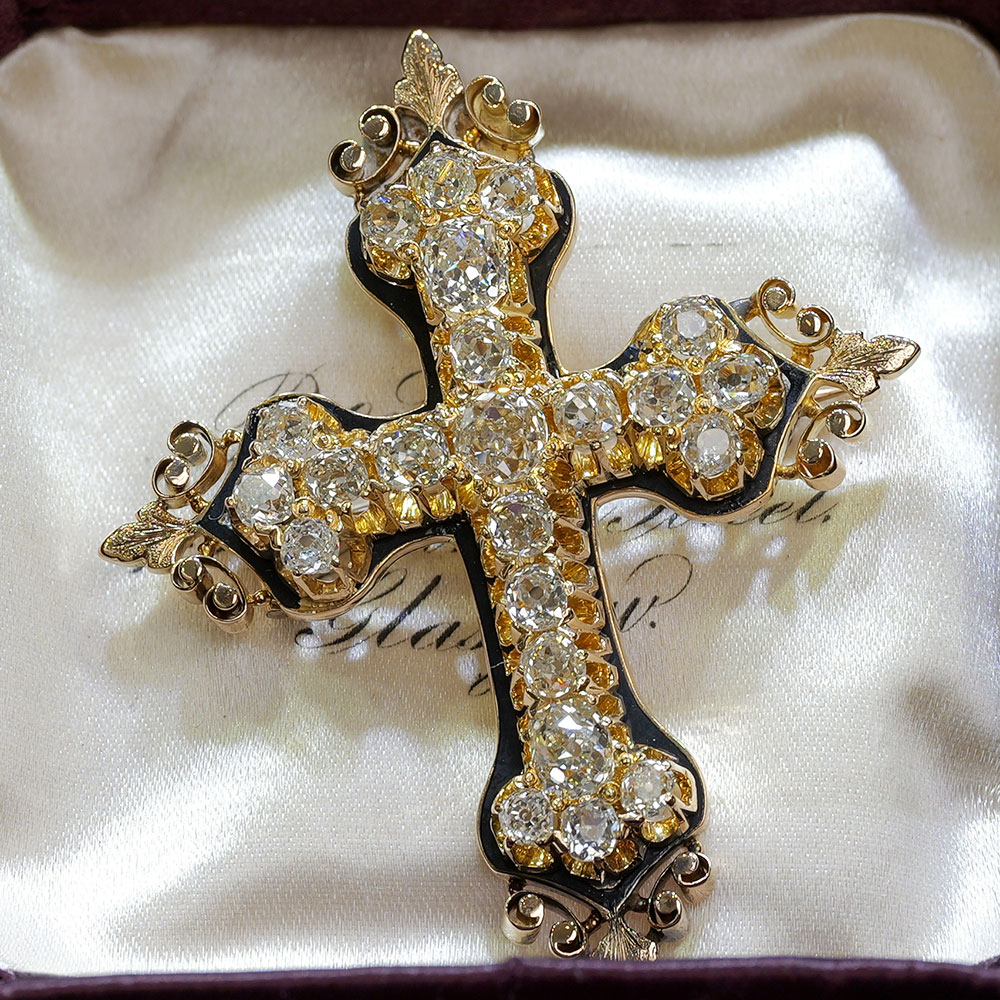 Vintage Fabricated Cross w/ Mine Cut Diamonds