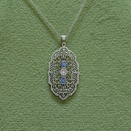 Vintage Filigree Sapphire Pendant