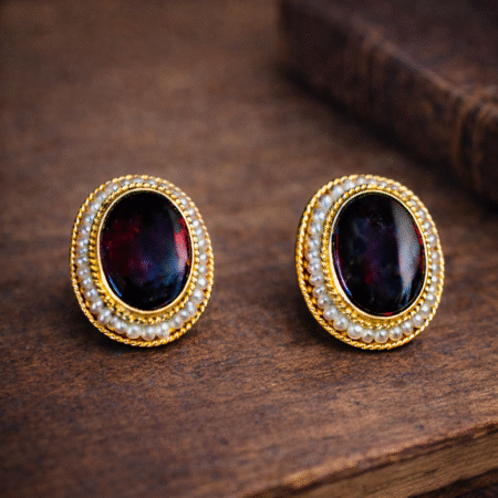 Cabochon Garnet and Seed Pearl Earrings