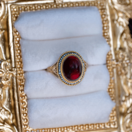 Cabochon Garnet and Seed Pearl Ring