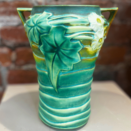 Antique Luffa Green Pottery Vase