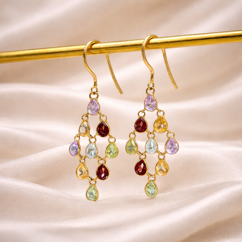 Multicolor Gemstone Chandelier Drop Earrings