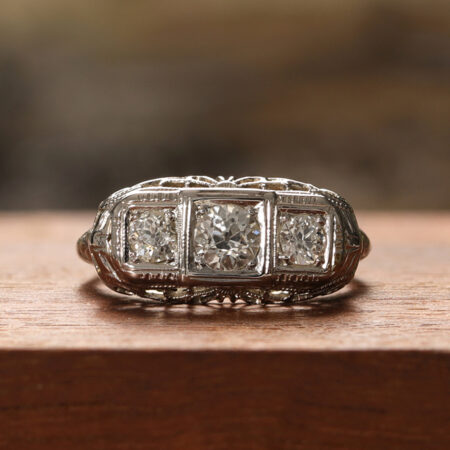Three Stone Art Deco Diamond Ring