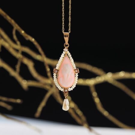 Pink Cameo & Seed Pearl Pendant